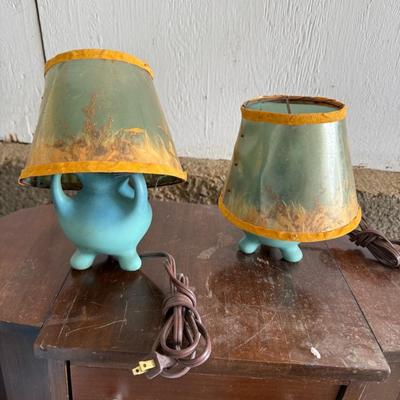 Lot of 1940 Van Briggle Blue Butterfly Lamp with Original Shade
