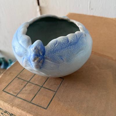 Vintage Van Briggle Pottery Round Dragonfly Blue Bowl 8.5”