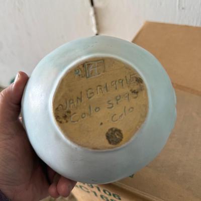 Vintage Van Briggle Pottery Round Dragonfly Blue Bowl 8.5”