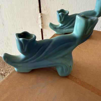 Vintage pair Van Briggle pottery candle stick holders circa 1935 made in Colorado Springs USA art pottery