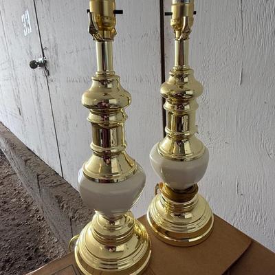 Vintage Pair Designer Brass & Enamel Table Lamps