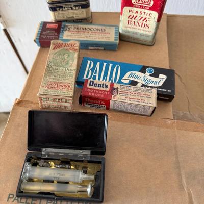 VINTAGE Ayer’s Cathartic Pill BOTTLE (AUTHENTIC REPRODUCTION) plus s other vintage medical w/ first aid