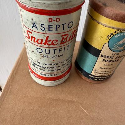 VINTAGE Ayer’s Cathartic Pill BOTTLE (AUTHENTIC REPRODUCTION) plus s other vintage medical w/ first aid
