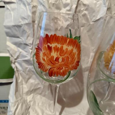 Wine glasses -Set of 3 hand-painted with flowers wine glasses/goblets 