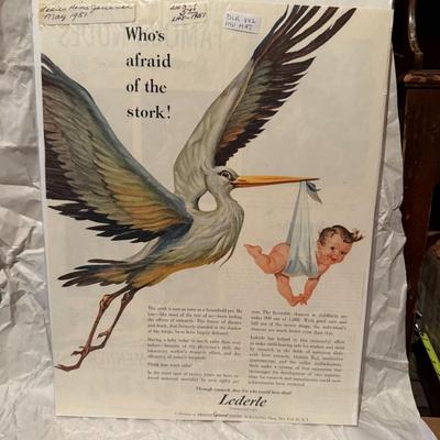 1951 Lederle Research Stork Deliver Baby Nutrition Vintage Print Ad 22612