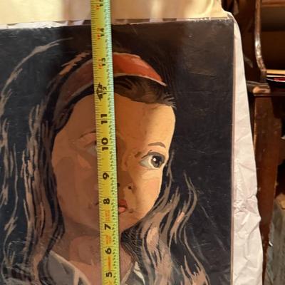 Vintage Paint By Number on Black Velvet Portrait of a Girl