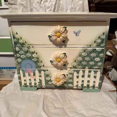 Vintage Wood 5 Drawer Jewelry Box Claw Feet Yellow Velvet 