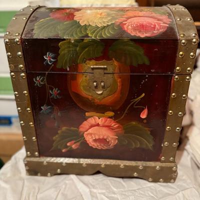 Large, Wonderful, Wooden, Hand-Painted, Vintage Treasure Box - Floral Motif