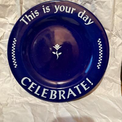 VTG Pampered Chef "This Is Your Day Celebrate!" Cobalt Blue Birthday Plate 10.5”