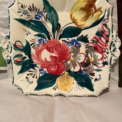 Vintage Vibrant Hand Painted in Italy Majolica Nove Rose Square Plate