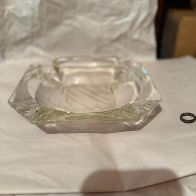 Vintage Large Heavy Square Clear GLASS ASHTRAY Tobacco Cigar Cigarette