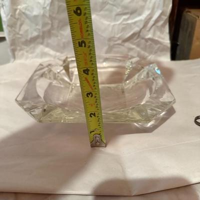 Vintage Large Heavy Square Clear GLASS ASHTRAY Tobacco Cigar Cigarette