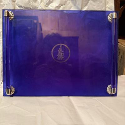 Vintage Avon Moonwind Vanity Tray Cobalt Blue Glass Goddess 