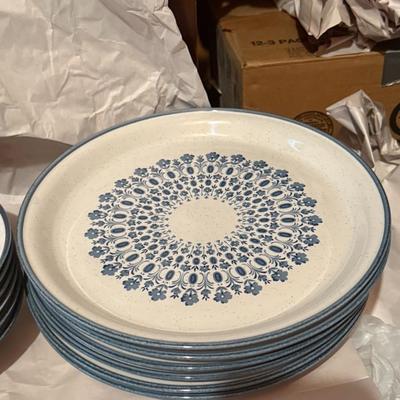 Nitto Heather Stone Moonburst 9605, Japan, Platter, White, Blue, Floral Geometric Pattern, Serving dish LOT