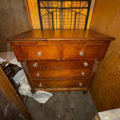 19TH C ANTIQUE PENNSYLVANIA FEDERAL CHERRY & TIGER MAPLE BUTLERS DESK / CHEST
