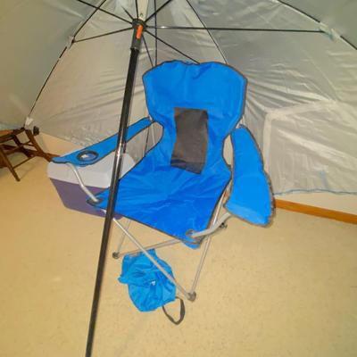 SPORT-BRELLA XL, NICE FOLDING CHAIR & COLEMAN COOLER