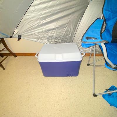 SPORT-BRELLA XL, NICE FOLDING CHAIR & COLEMAN COOLER