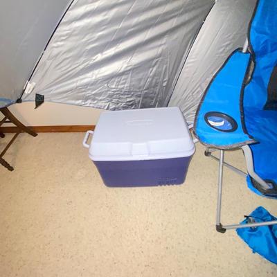 SPORT-BRELLA XL, NICE FOLDING CHAIR & COLEMAN COOLER