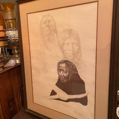 Signed and framed Native American drawing