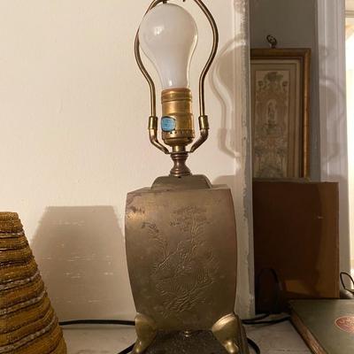 Brass Tiger and Bamboo engraved lamp
