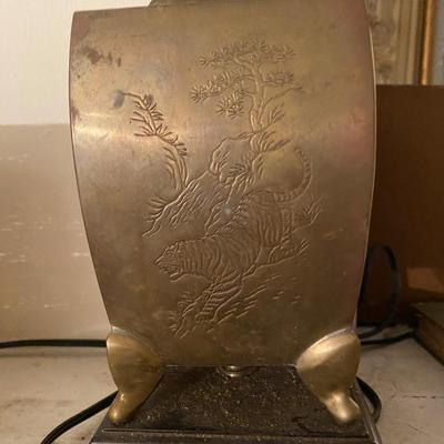 Brass Tiger and Bamboo engraved lamp