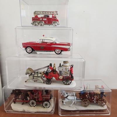 Fire Department Collectibles Fire truck clock , 1957 Chevy Bel Air Fire Dept Car, 2 Horse drawn Wagons