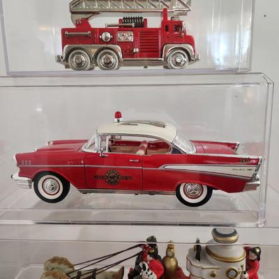 Fire Department Collectibles Fire truck clock , 1957 Chevy Bel Air Fire Dept Car, 2 Horse drawn Wagons
