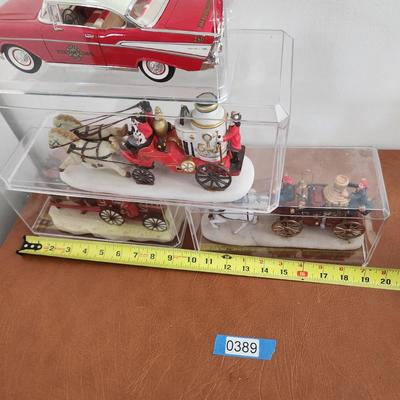 Fire Department Collectibles Fire truck clock , 1957 Chevy Bel Air Fire Dept Car, 2 Horse drawn Wagons