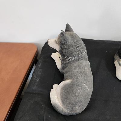 2 Blue Eye Husky Sandicast Sculptures