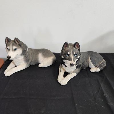 2 Blue Eye Husky Sandicast Sculptures