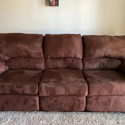 Suede leather reclining couch in excellent condition