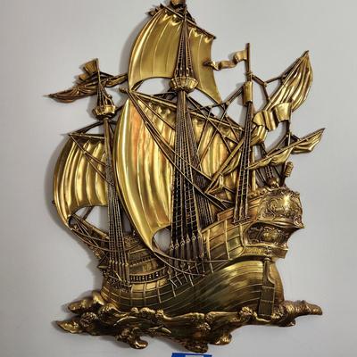 Mid Century Home Decor Gold Tall Ship Wall Decor 22" x28"