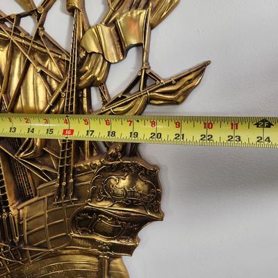 Mid Century Home Decor Gold Tall Ship Wall Decor 22" x28"