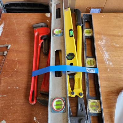 Tool Lot Pipe Wrenches Levels Heavy Duty Bolt Cutter