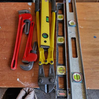 Tool Lot Pipe Wrenches Levels Heavy Duty Bolt Cutter