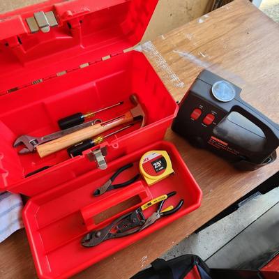 Ace Tool Box Filled w Tools & 12 volt Craftsman air Compressor Inflator