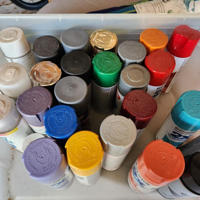 Tote filled with Cans of Spray Paint Many never used