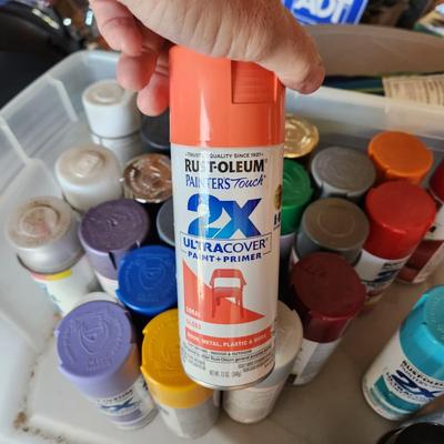 Tote filled with Cans of Spray Paint Many never used