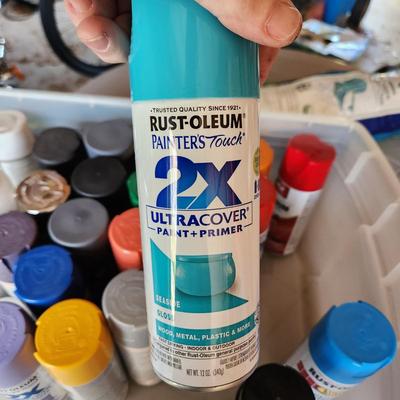 Tote filled with Cans of Spray Paint Many never used