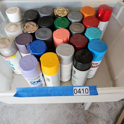 Tote filled with Cans of Spray Paint Many never used