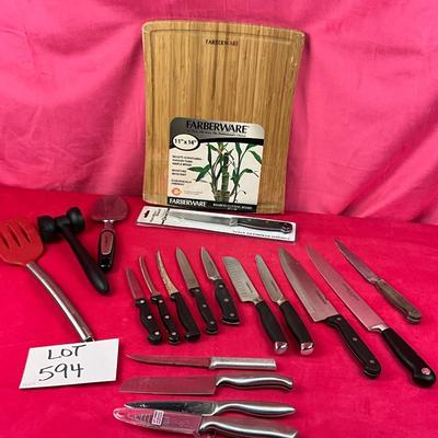 Lot 594 Farberware knives & Utensils Lot