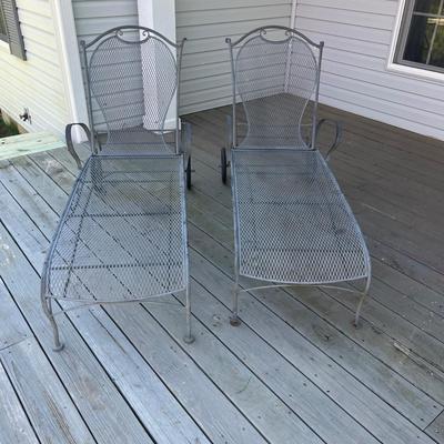 Pair Of Adjustable Wrought Iron Chaise Lounges (FP-MG)