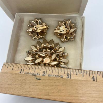 LOT 21: Matching Blue Aurora Borealis Rhinestone Brooch and Clip on Earrings