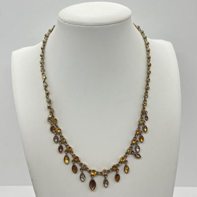 LOT 22: Two Goldtone and Amber Necklace and Earring Sets - 18"