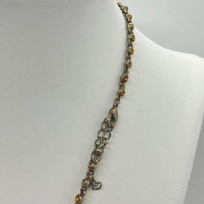 LOT 22: Two Goldtone and Amber Necklace and Earring Sets - 18"