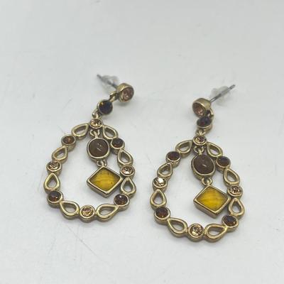 LOT 22: Two Goldtone and Amber Necklace and Earring Sets - 18"