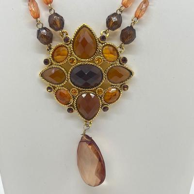 LOT 22: Two Goldtone and Amber Necklace and Earring Sets - 18"