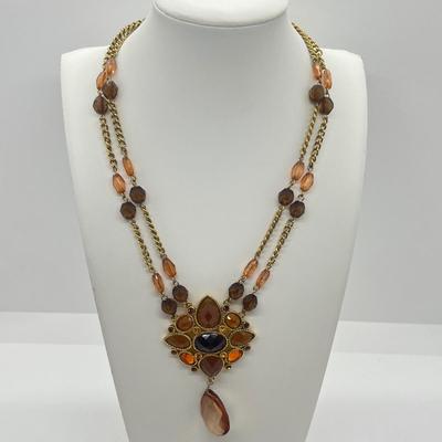 LOT 22: Two Goldtone and Amber Necklace and Earring Sets - 18"