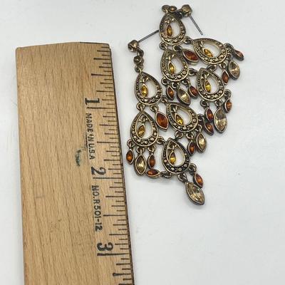 LOT 22: Two Goldtone and Amber Necklace and Earring Sets - 18"
