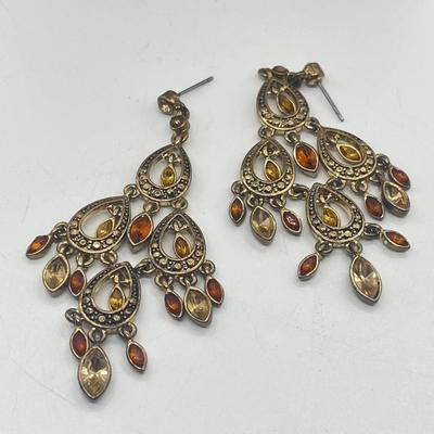 LOT 22: Two Goldtone and Amber Necklace and Earring Sets - 18"